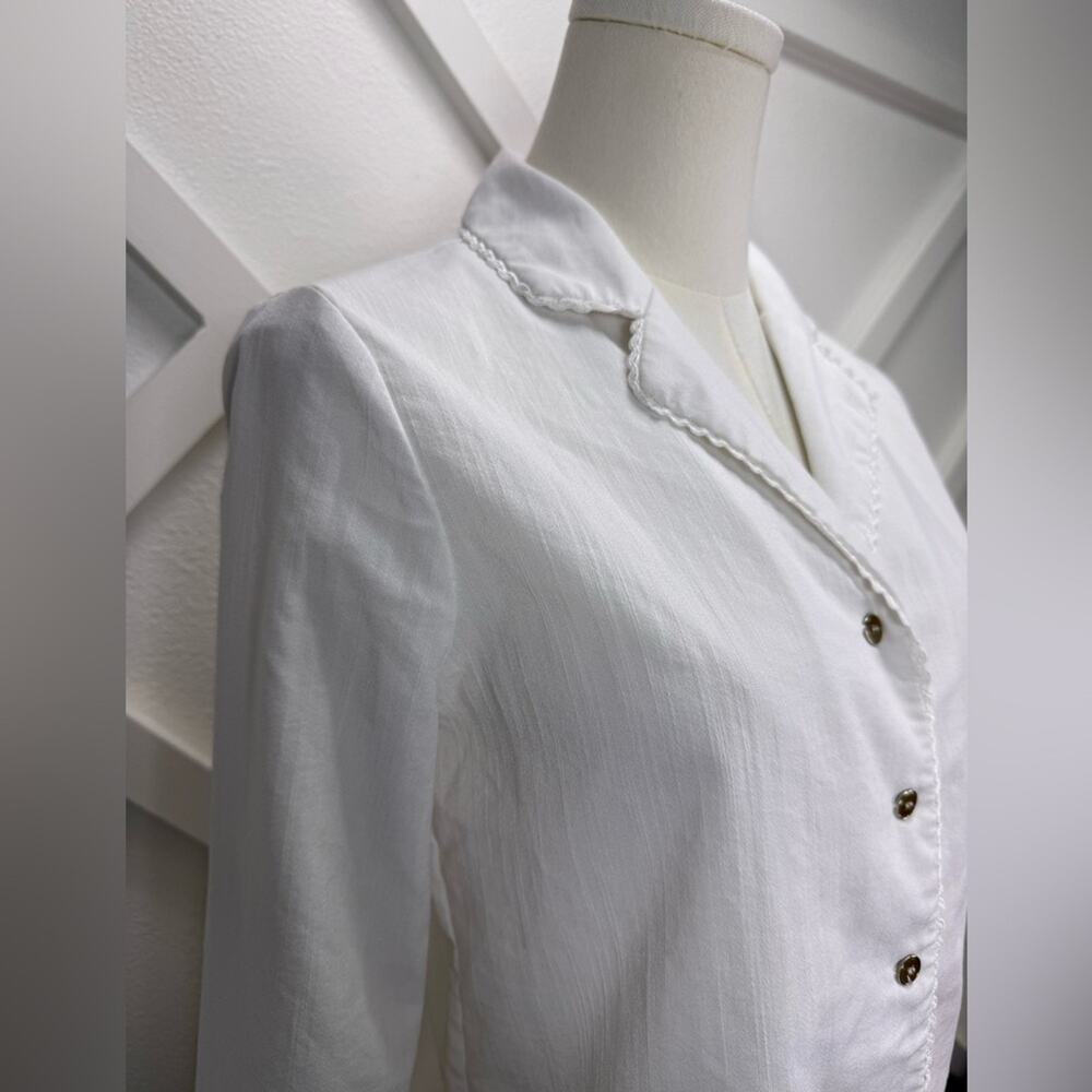 Simple Retro White Button Front Blouse Lace Trim Cottagecore Vintage Inspired Sm - Picture 3 of 10
